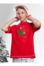 Новогодняя пижама fanily look для мальчика Праздник-2 красный