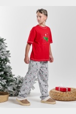 Новогодняя пижама fanily look для мальчика Праздник-2 красный