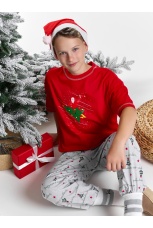 Новогодняя пижама fanily look для мальчика Праздник-2 красный