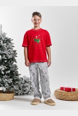 Новогодняя пижама fanily look для мальчика Праздник-2 красный