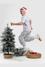 Новогодняя пижама для мальчика family look Праздник-2 серый