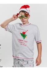 Новогодняя пижама для мальчика family look Праздник-2 серый