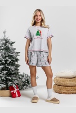 Новогодняя пижама женская с шортами Праздник-4 кармеланж