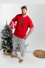 Мужская новогодняя пижама Праздник-5 красный