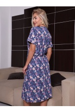 Халат женский синий с цветами на пуговицах