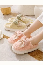 Женские тапочки Плюшевые, с бантиком, резиновая подошва