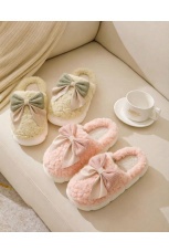 Женские тапочки Плюшевые, с бантиком, резиновая подошва