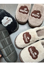 Мужские тапочки Пушистые, закрытый нос, резиновая подошва