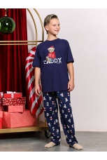 Новогодняя пижама для мальчика Коляда-2 темно-синий