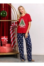 Женская новогодняя пижама family look Коляда-3 бордовый
