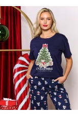 Женская новогодняя пижама family look Коляда-3 темно-синий