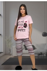 Женская пижама Liana розовая с бриджами