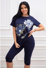 Костюм женский темно-синий с бриджами, цветы