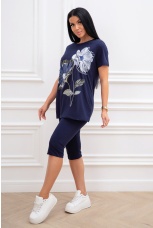 Костюм женский темно-синий с бриджами, цветы