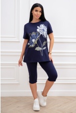 Костюм женский темно-синий с бриджами, цветы