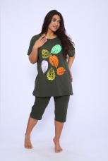 Костюм женский с листочками, хаки