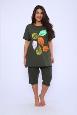 Костюм женский с листочками, хаки