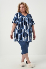 Костюм женский больших размеров, синий с кругами