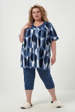 Костюм женский больших размеров, синий с кругами