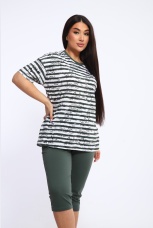 Костюм женский в полоску с надписями, хаки