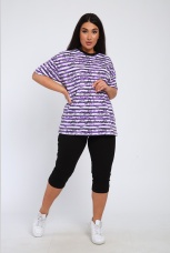 Костюм женский в полоску с надписями, фиолетовый