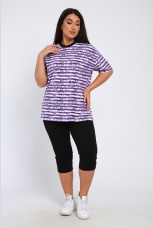 Костюм женский в полоску с надписями, фиолетовый