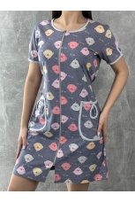 Халат женский сиреневый с совами