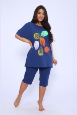 Костюм женский с листочками, индиго