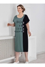 Туника женская зеленая, надписи, большие размеры