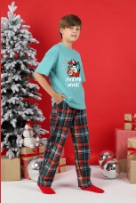 Пижама для мальчика новогодняя family look Традиция-1 ментоловый