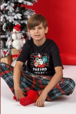 Пижама для мальчика новогодняя family look Традиция-1 черный